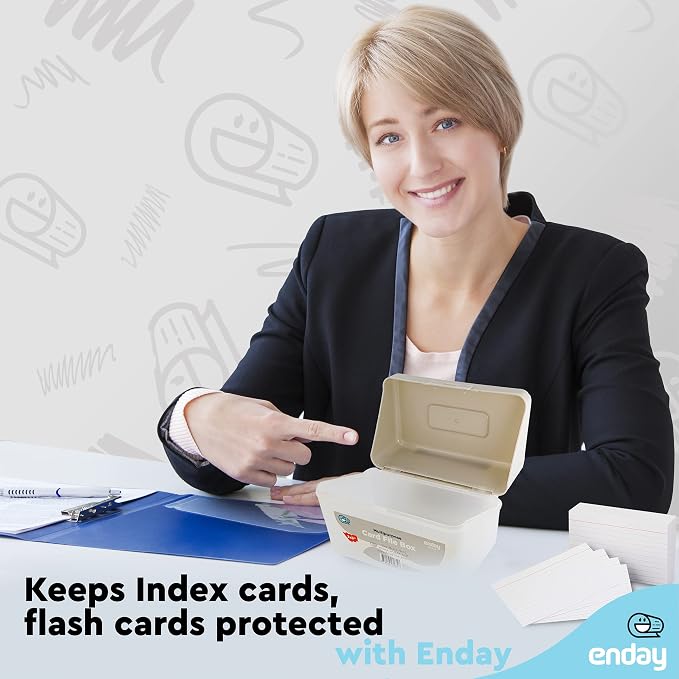 Enday Index Card Box Grey 3x5 Index Card Holder, Index Card Organizer, Flash Card Holder, Holds 250 Cards. - Image 6