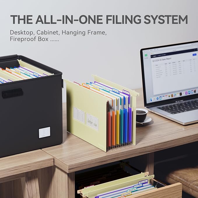 ThinkTex Plastic Expanding Hanging File Folders, 7 * 1.2" Accordion Pocket | Large Capacity, Multi-Color Tabs, Letter Size for Filing Cabinet - Yellow - Image 6