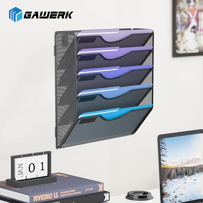 Gawerk 5 Tier Hanging Wall File Organizer, Mesh Mail Paper Orgnization Hanging File Folder Holder for Home Office, Black - Image 6