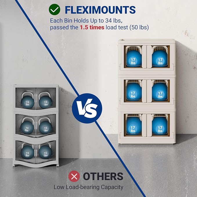 FLEXIMOUNTS 150 QT Stackable Plastic Storage Bins With Lids, Milky White | Collapsible Foldable Storage Bins with Front Doors and Built-in Wheels, Organizers and Storage for Home, Dorm, 4 Pack Cubes - Image 4