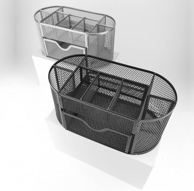 D.RECT Desk Organizer | Metal Pencil Holder | Mesh Desk Shelf with Note Holder | Perfect for School, Office, Home | 350 x 297 x 275 mm | Black - Image 3