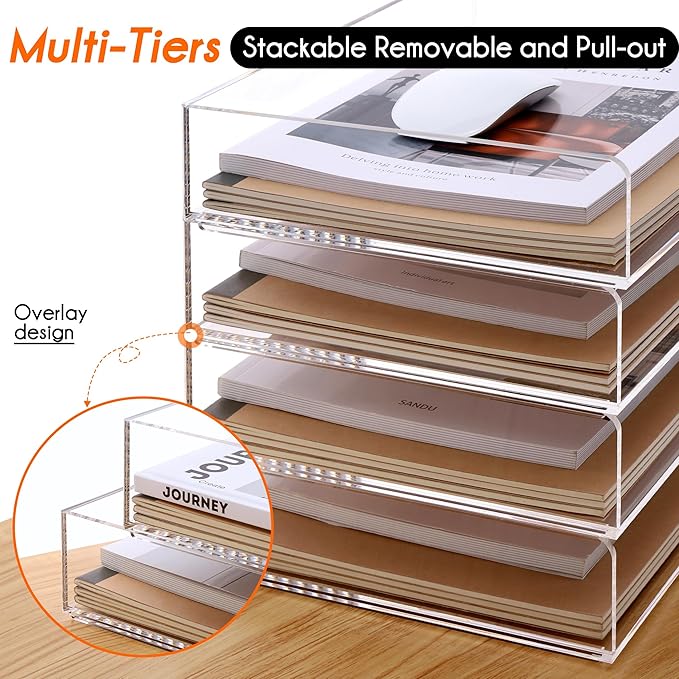 HeZone Paper Organizer, 2 Tier Stackable A4 Size Acrylic Letter Tray, Office/Home/School Organization - Clear - Image 5