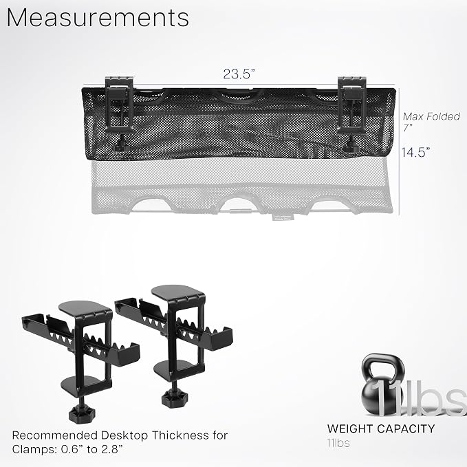 VIVO No Drill Clamp-on 24 inch Mesh Net Under Desk Cable Management Wire Organizer, Adjustable Home Office Standing Desk Cord Storage Sleeve, Black, DESK-AC24MH - Image 6