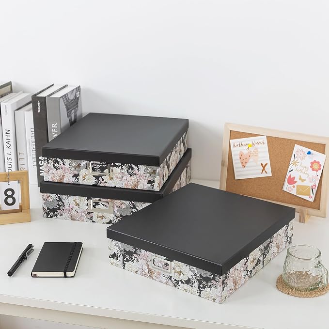Soul & Lane - Floral Jumbo Scrapbook Storage Boxes with Lids, Set of 3 | Extra Large Decorative Storage Box Set for Photos, Papers and Keepsakes, Picture and Letter Document Organizers for Memories - Image 4