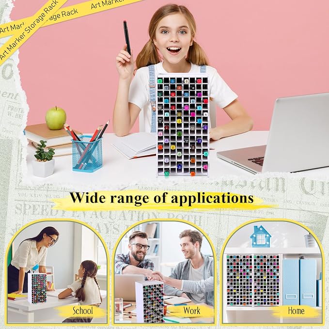 Sunnychicc 2 Pack Marker Storage Organizer, 240 Slots Total Art Supply Holder for Desk, Marker Rack with Removable Dividers for Colored Pencils & Paint Brushes (13 x 6.6 x 5.3 Inch) - Image 6