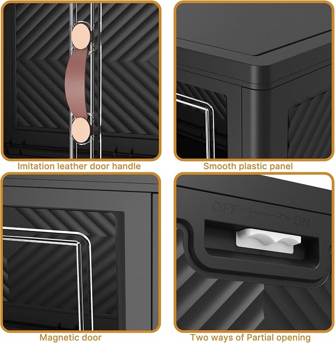 480QT Stackable Storage Bins with Lids, Doors & Wheels | Closet Organizers and Storage Cabinet , Lockable Plastic Foldable Drawers for Bedroom Dorm Office Garage（120QT*4,Black） - Image 8