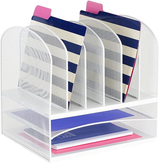 Safco Steel Mesh Onyx 2 Tray, 6 Sorter Desktop Organizer - Durable, Stylish Product for Home, Office and Classroom Organization- 13.75"L x 11.5"W x 13"H by SafcoProducts