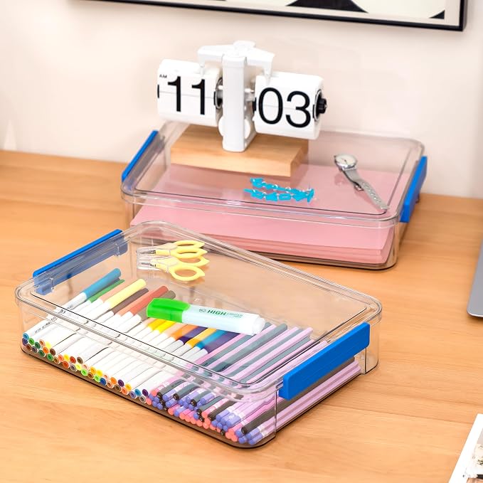 Citylife 3Packs 9''x13''Plastic Storage Bins with Lids,Stackable File Box | Clear Latches Organizing for A4 Paper,Letters,Documents,Art Supplies,and Crafts,Portable Project Case for Drawers - Image 7