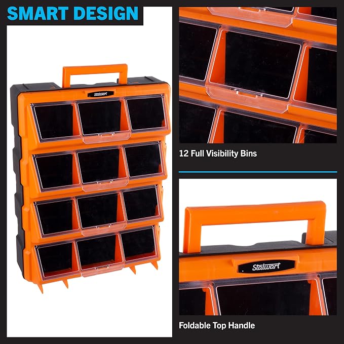 Stalwart Plastic Storage Drawers for Garage Organization, Black | 12-Bin Screw Organizer - Craft Cabinet for Hardware, Crafting Supplies, or Toys - Image 3
