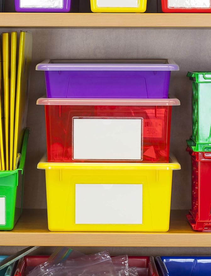 Storex Letter Size Deep Storage Tray – Organizer Bin with Non-Snap Lid for Classroom, Office and Home, Assorted Colors, 5-Pack (62542A05C) - Image 2