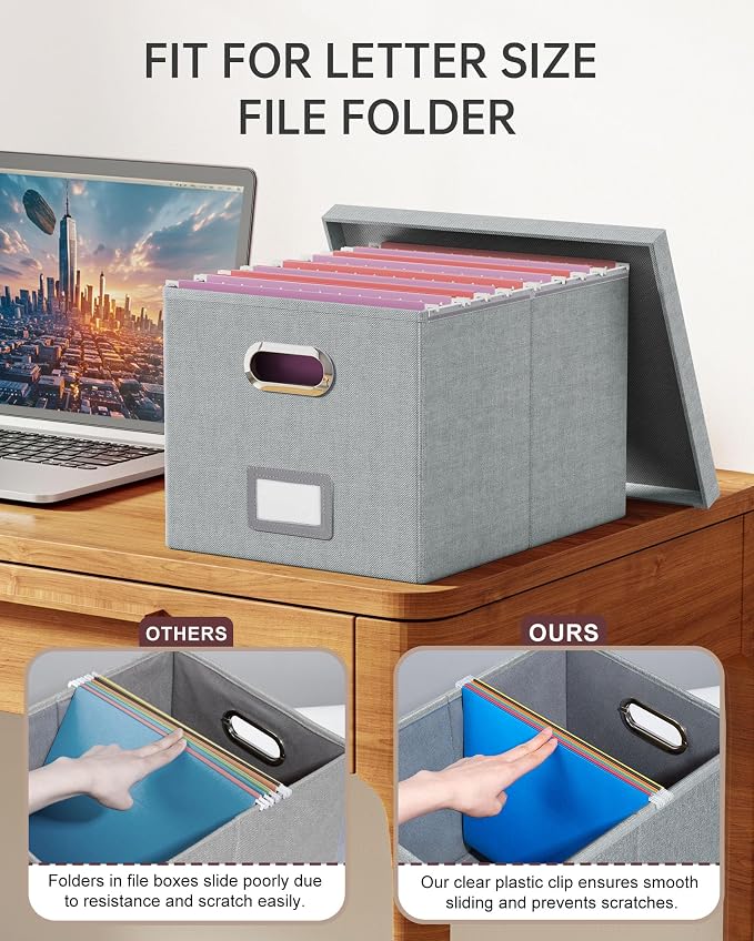 File Organizer, File Box, File Cabinet for Letter File Folder Storage, Hanging File Organizer for Office/Decor/Home,Document Organizer, 1 Pack,Gray-Box Only - Image 4