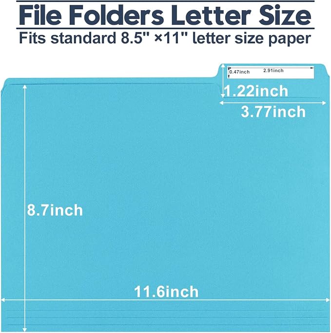 File Folders,Colored File Folders Letter Size 8.5" x 11",150 Pack 1/3 Cut Tab Bulk Durable Paper Folders with Blank Labels,File Folder for Office Business School Home Use,Lake Blue - Image 2