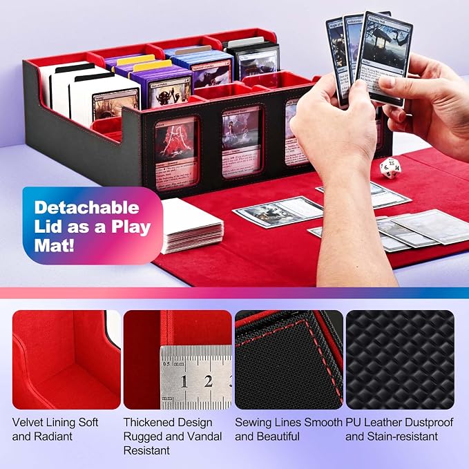 UAONO Trading Card Storage Box with Commander Display, Black Red | 2400+ Deck Box for MTG with Removable Cover, Top Loaders Card Case Fits Magic TCG PTCG Sports Cards, 24 Dividers, 4 Stoppers - Image 5