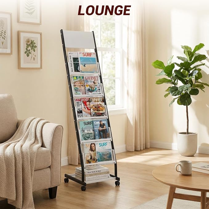 Floor Standing Magazine Holder with 5 Pockets, Journals, Brochure & Literature Display Holder for Trade Shows, Exhibitions, Office, and Shopping Malls, Black - Image 7