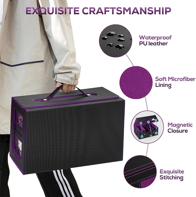 Trading Card Storage Box for MTG, MTG commander deck box，Multi-purpose Deck Case for MTG TCG Sports Card, 4 Toploaders, 4 Stoppers, 4 Colorful Dividers (Black & Purple) - Image 5