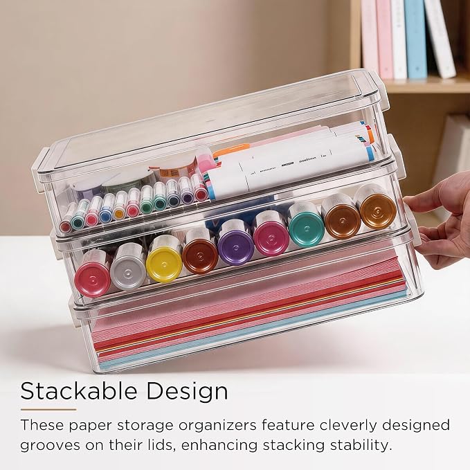Citylife 3Packs 13''x9''Paper Storage Box with Lids, Art Supply Organizer | Latches Designed for Sensory Activities, Classroom Learning, Crafts and Small toys. Organize Fillers, Art Supplies - Image 5