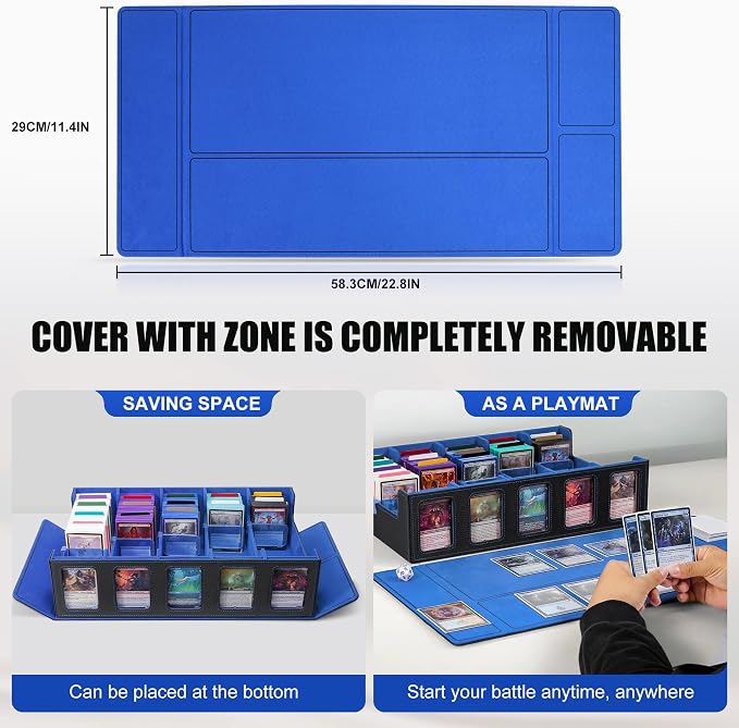 Trading Card Storage Box with Commander Display , 5-Row Deck Case with Removable Lid; 3900+ Card Deck Box for MTG TCG Sports Card, 5 Top Loaders, 5 Stoppers, 48 Dividers,1 Dice Tray (Black Blue) - Image 5