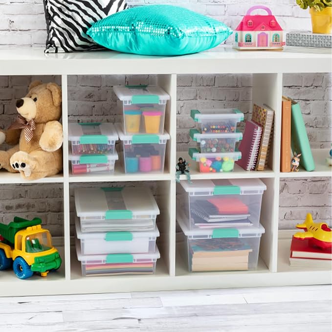 Sterilite Clip Box, Stackable Small Storage Bin with Latching Lid, Plastic Container to Organize Office, Crafts, Clear Base and Lid, Large, 1-Pack - Image 9