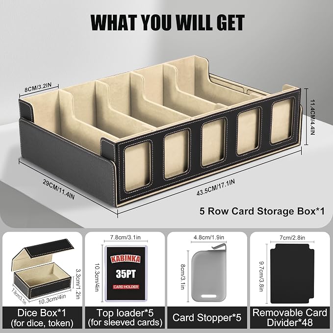 Kabinka Trading Card Storage Box with Commander Display, 5-Row 3900+ MTG Storage Box, Card Deck Box for MTG TCG Sports Card, 5 Top Loaders, 5 Stoppers, 48 Dividers,1 Dice Tray (Black Gold) - Image 2