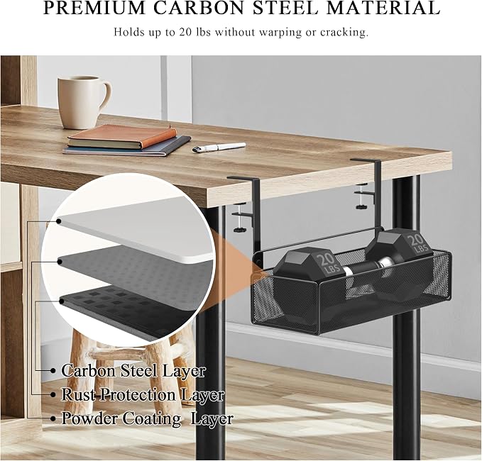 Office Under Desk Organizer Storage, Metal 3-IN-1 Clamp On Desk Side and Desktop File Document Magazine Organization Wall Hanging Bin Holder Office Supplies For Home School Essentials - Image 3