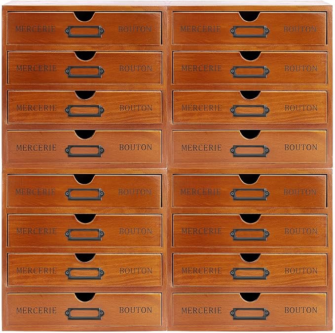 Vintage 16-Drawer Wooden Desk Organizer, 4Pcs 4-Slot Filing Cabinet, Stackable Craft Storage Drawers, Rustic Tool Box, Multilevel Apothecary Cabinet, Ideal Home Office Organizers and Accessories by banborba