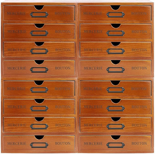 Vintage 16-Drawer Wooden Desk Organizer, 4Pcs 4-Slot Filing Cabinet, Stackable Craft Storage Drawers, Rustic Tool Box, Multilevel Apothecary Cabinet, Ideal Home Office Organizers and Accessories by banborba