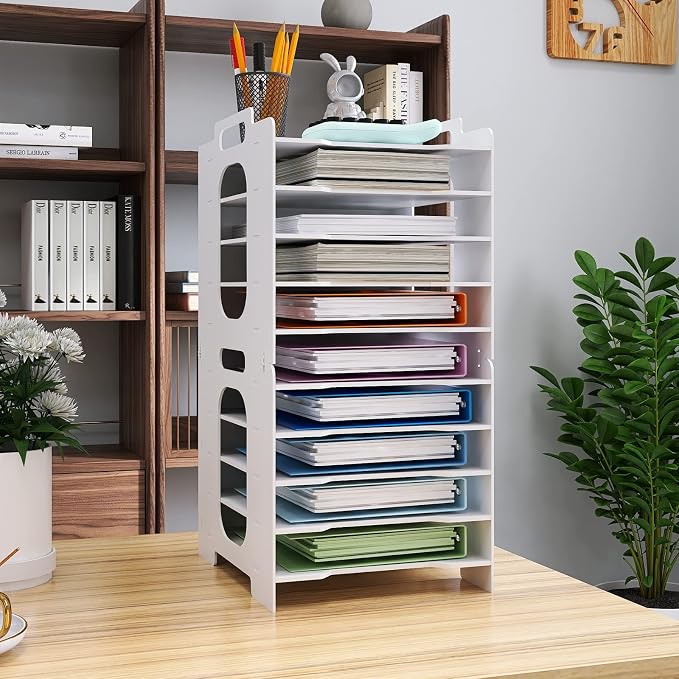 Natwind 10-Tier Office File Organizer For Desk,Paper Sorter,White | Desktop Storage For Office Supplies,Document Storage Rack,Letter Tray For Home,Office,Classroom Document Holder - Image 3