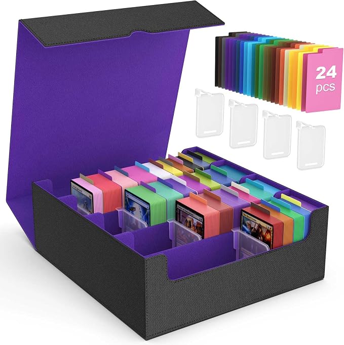MoKo Trading Card Storage Box for MTG, 3000+ Card Organizer, Black Purple | MTG Deck Box, w/ 24 Colorful Dividers & 4 Card Supporters, MTG Card Storage for Magic Game, TCG, PTG Baseball and Sport Cards by MoKo