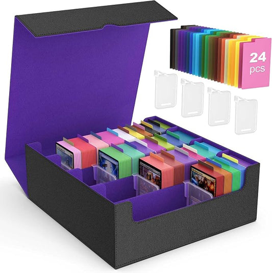 MoKo Trading Card Storage Box for MTG, 3000+ Card Organizer, Black Purple | MTG Deck Box, w/ 24 Colorful Dividers & 4 Card Supporters, MTG Card Storage for Magic Game, TCG, PTG Baseball and Sport Cards by MoKo