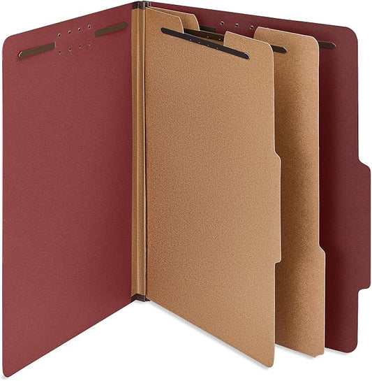 Staples 100% Recycled Heavy‑Duty Classification Folder, Letter Size, 2 Dividers, 2″ Expansion, Red Pressboard, 10/Box by Staples