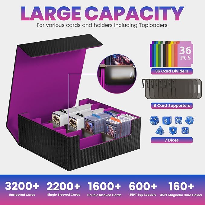 3500+ Trading Card Storage Box,4-Row MTG Deck Box with 36 Dividers & 8 Stoppers,Commander Deck Case Fits For Toploaders, Magnetic Card Holder,TCG,YugiOh and Sport Cards - Image 3