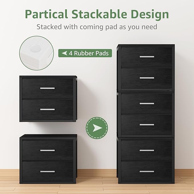 BOLUO Stackable Storage Drawers Closet Organizers and Storage Fabric Black 2 Drawer Dresser for Bedroom Modern - Image 4