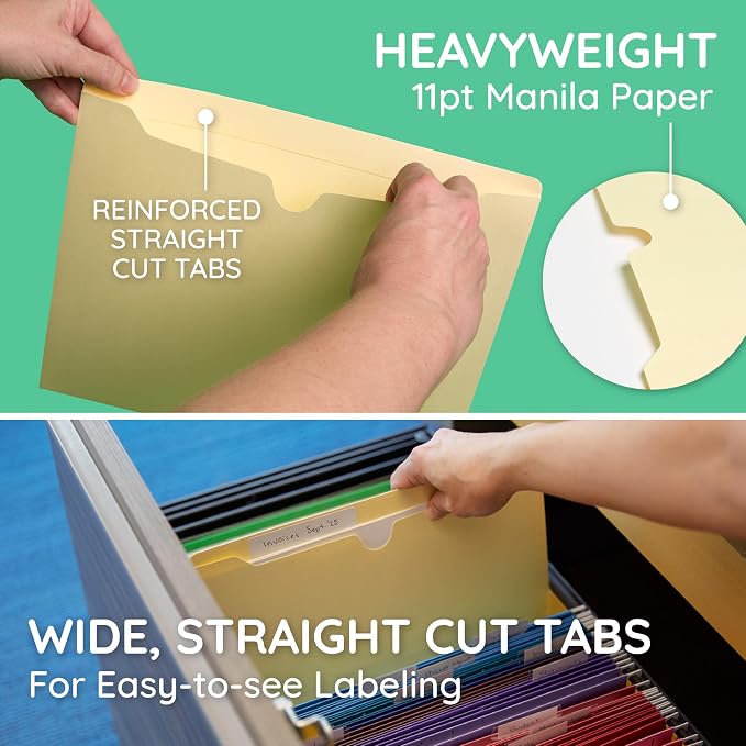 Blue Summit Supplies 100 File Jackets, Letter Size, Manila | Reinforced straight cut tab, 11pt, flat no expansion, for documents, mailing, and hanging file storage - Image 3