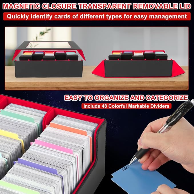 AOBOPLE 3900+ Trading Card Storage Box, Clear Lid and Magnetic Closure | 5-Row Card Box,PU leather,48 Dividers + 5 Foam Supports,Card Organizer For MTG TCG Sports, Gift For Collectors - Image 6
