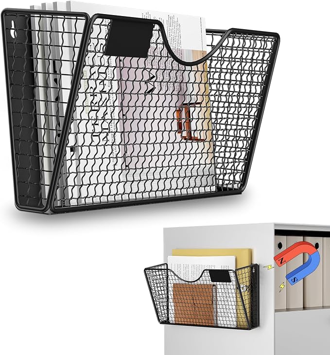 MFTEK Magnetic File Holder, 1 Pockets Magnetic File Folder Holder No Drilling Magnet Paper Mail Organizer Magazine Basket, Hanging Wall Storage Rack for Fridge Cabinets Office Classroom by MFTEK