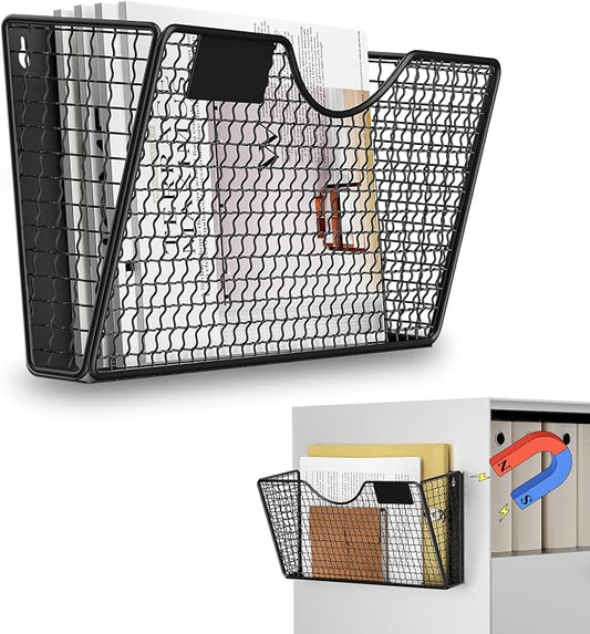 MFTEK Magnetic File Holder, 1 Pockets Magnetic File Folder Holder No Drilling Magnet Paper Mail Organizer Magazine Basket, Hanging Wall Storage Rack for Fridge Cabinets Office Classroom by MFTEK