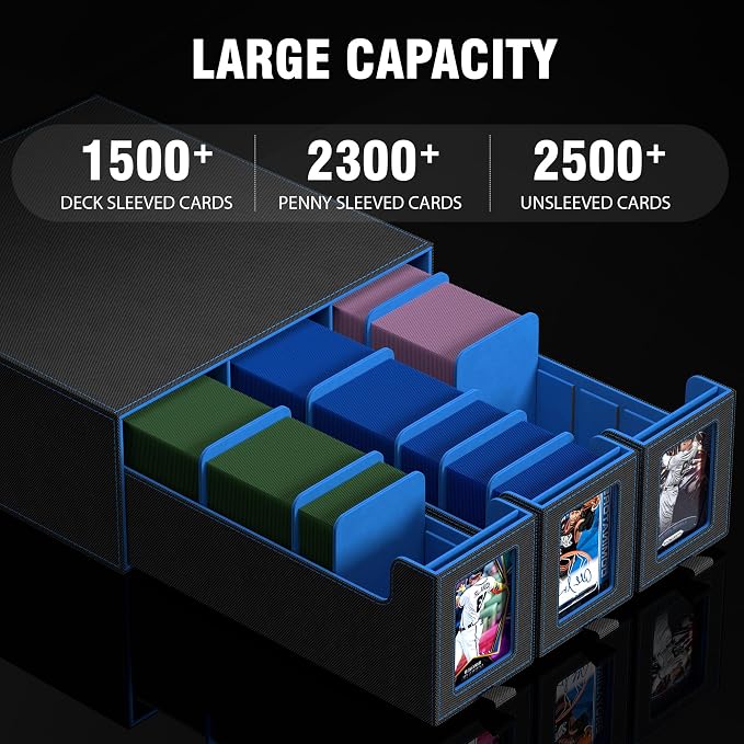 3-Drawer Trading Card Storage Box Holds 2500+ Cards (Blue) | Stackable design,15 dividers included,Desktop card organizer,Bulk card storage,for sports/TCG/MTG/Pokemon cards - Image 4