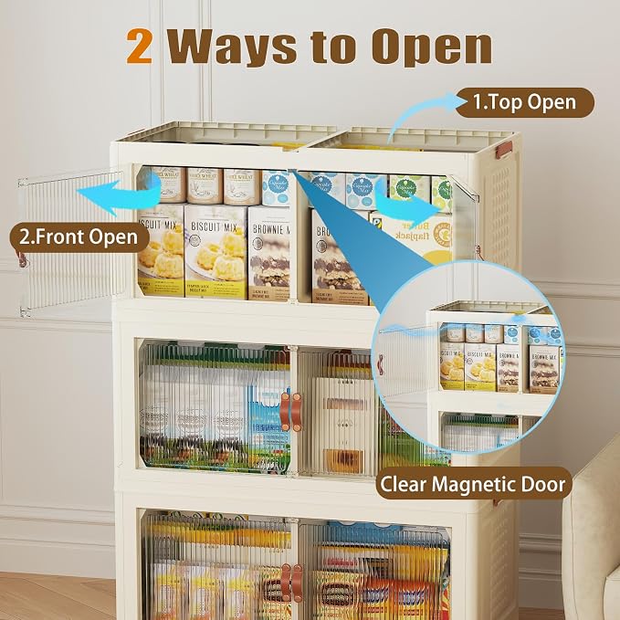SAILUN 760Qt Stackable Storage Bins,Storage Cabinet with a Lid,4 Pack Cream | Stackable Storage Drawers with Lids,33.5" W x 19" D x 69" H,Featuring open-front Access for Clothes and Closet Storage - Image 3