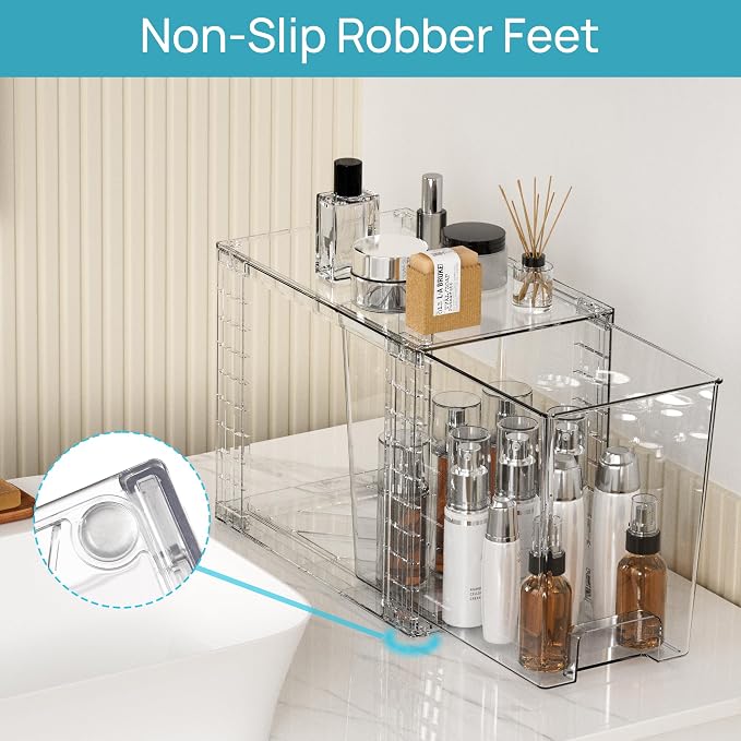 Vtopmart 4 Pack Clear Stackable Storage Drawers,9.7" High Plastic Organizers Bins for Skincare, Bathroom Supplies,Ideal for Cabinet,Undersink,Vanity,Kitchen,Pantry Organization - Image 9