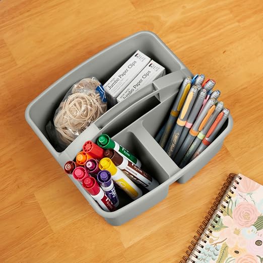 ECR4Kids 3-Compartment Small Plastic Caddy, Multipurpose Organization, Grey, 6-Pack - Image 10