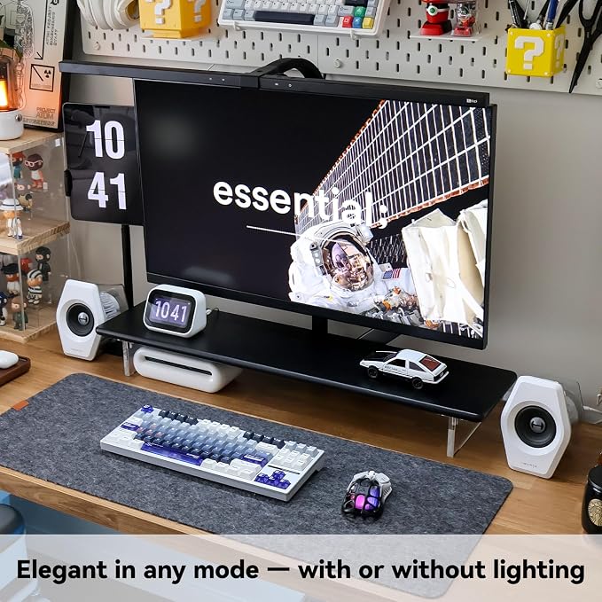 Bamboo Monitor Stand, Desk Shelf with Acrylic Legs and RGB Lights | 31.5-Inch Wide, 3.3-Inch Clearance, Fits Monitor, Laptop, Printer and Speakers for Small Desks - Image 2