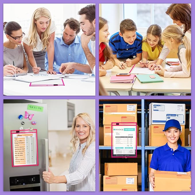 Nezyo Dry Erase Pockets Plastic Job Ticket Holders Shop Holder Order Pockets Clear Sleeves Tickets Folders Plastic Sleeves Paper Teacher Supplies for Classroom(14 x 10 in,Rose Red,50 Pcs) - Image 6