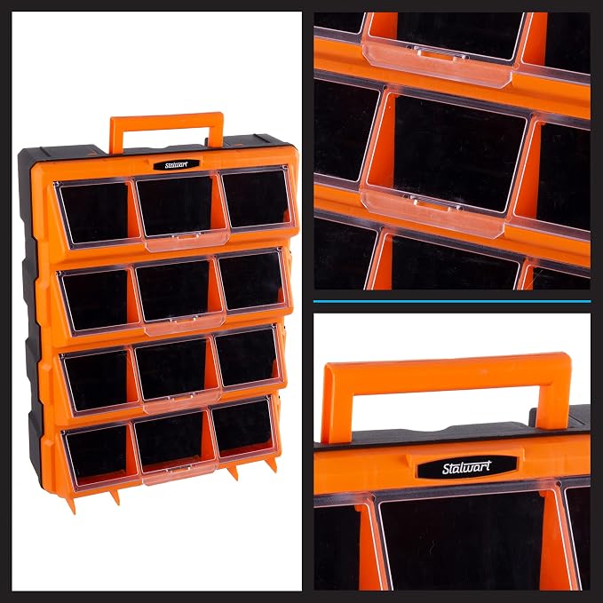 Stalwart Plastic Storage Drawers for Garage Organization, Black | 12-Bin Screw Organizer - Craft Cabinet for Hardware, Crafting Supplies, or Toys - Image 6