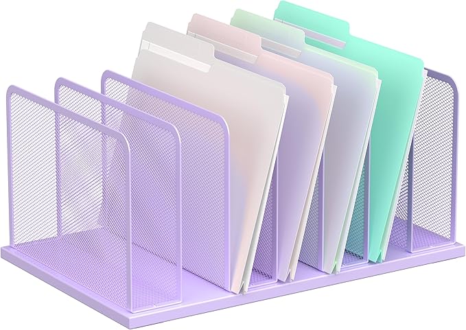 Kuntine.B 7-Section Upright Desk File Organizer Purple 1 Pack | Vertical, Mesh, Metal, Assembly, Stability, Sturdiness, Organization, Standing by KuntineB