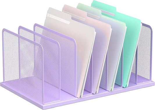 Kuntine.B 7-Section Upright Desk File Organizer Purple 1 Pack | Vertical, Mesh, Metal, Assembly, Stability, Sturdiness, Organization, Standing by KuntineB