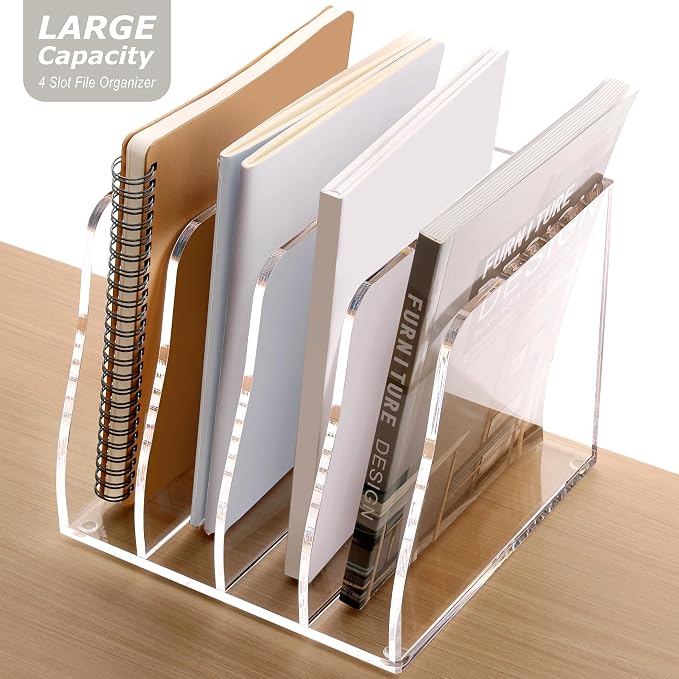 SANRUI Acrylic Desk Magazine Holder File Organizer Sorter,4 Slot Clear | B5 Size, Vertical Workspace Document Sorters, Folder Rack for Office Accessories Organization Storage - Image 8