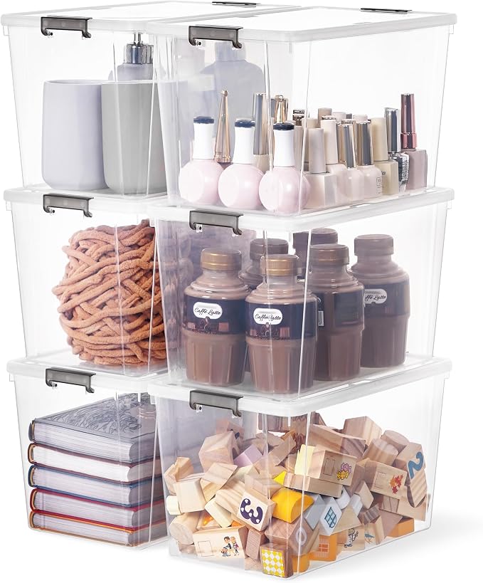 Citylife 6Packs 7.8Qt Plastic Storage Bins with Lids, Clear Organizer | Stackable totes Containers for Craft Supplies, Documents,Garage,Toys,Office and Classroom by CITYLIFEHomeOrganization