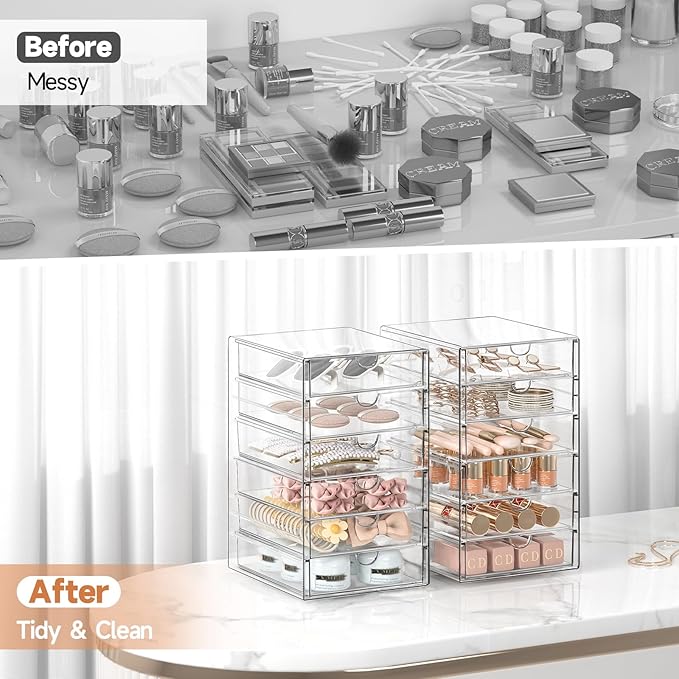 DOMNIU Acrylic Makeup Drawer Storage Organizer with 24 Drawers, 4 Set | Office Desk Organization and Storage, Dustproof Drawer Organizer for Makeup, Countertop, Jewelry, Desktop, Bathroom, Bedroom - Image 4