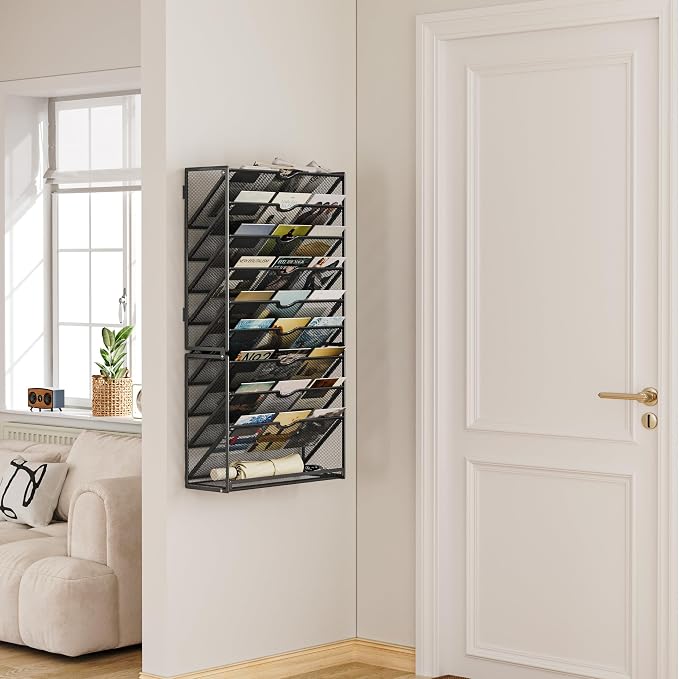 Lavatino 10-Tier Hanging Wall File Folders Organizer - Black Metal Mesh Paper Magazine Document Mail Holder File Organizer for Office School Home Wall Mount or Desk Supplies Organization - Image 8