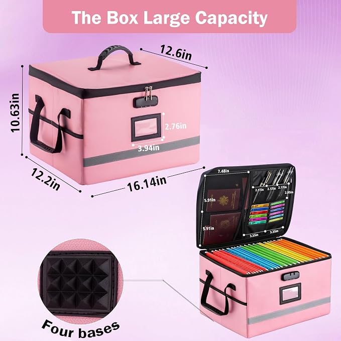 EXLIFBAG File Organizer, Fireproof File Box with Lids, Important Document Organizer Box with Lock, Portable File Folder Organizer with Handle - Image 3
